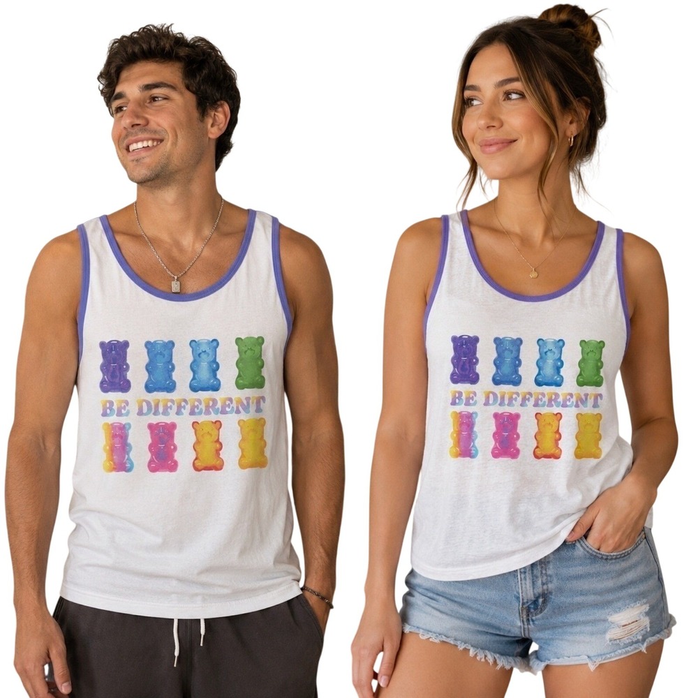 Pride Threadless Be Different Gummy Bear‎ Ringer Tank Top Unisex 3X